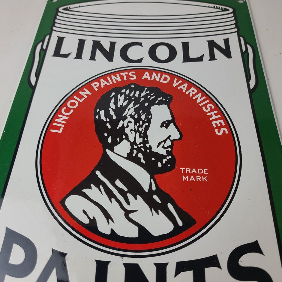 Vintage Lincoln Paints Sign - Varnishes Hardware Store Porcelain Gas Pump Sign - Image 12