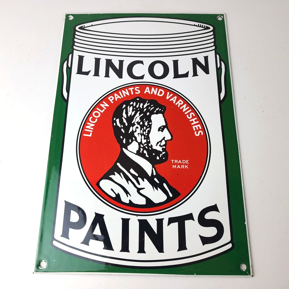 Vintage Lincoln Paints Sign - Varnishes Hardware Store Porcelain Gas Pump Sign - Image 13