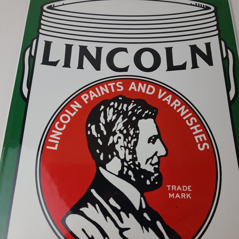 Vintage Lincoln Paints Sign - Varnishes Hardware Store Porcelain Gas Pump Sign - Image 3