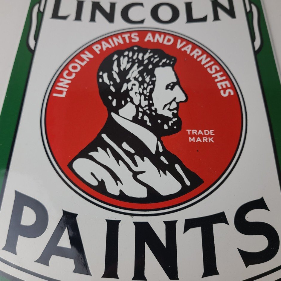 Vintage Lincoln Paints Sign - Varnishes Hardware Store Porcelain Gas Pump Sign - Image 4