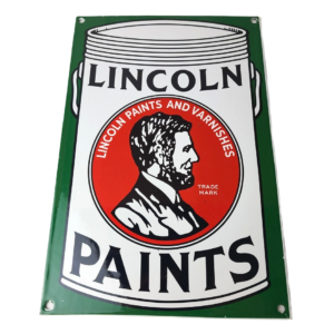 Vintage Lincoln Paints Sign - Varnishes Hardware Store Porcelain Gas Pump Sign