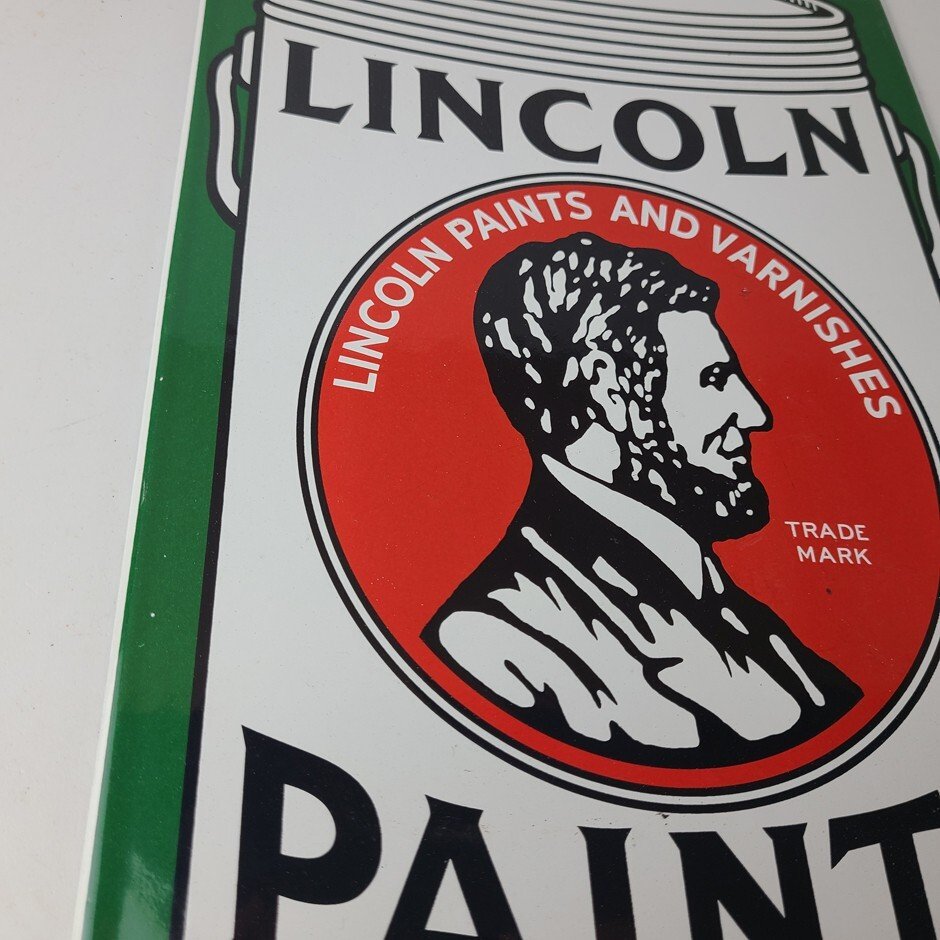Vintage Lincoln Paints Sign - Varnishes Hardware Store Porcelain Gas Pump Sign - Image 6