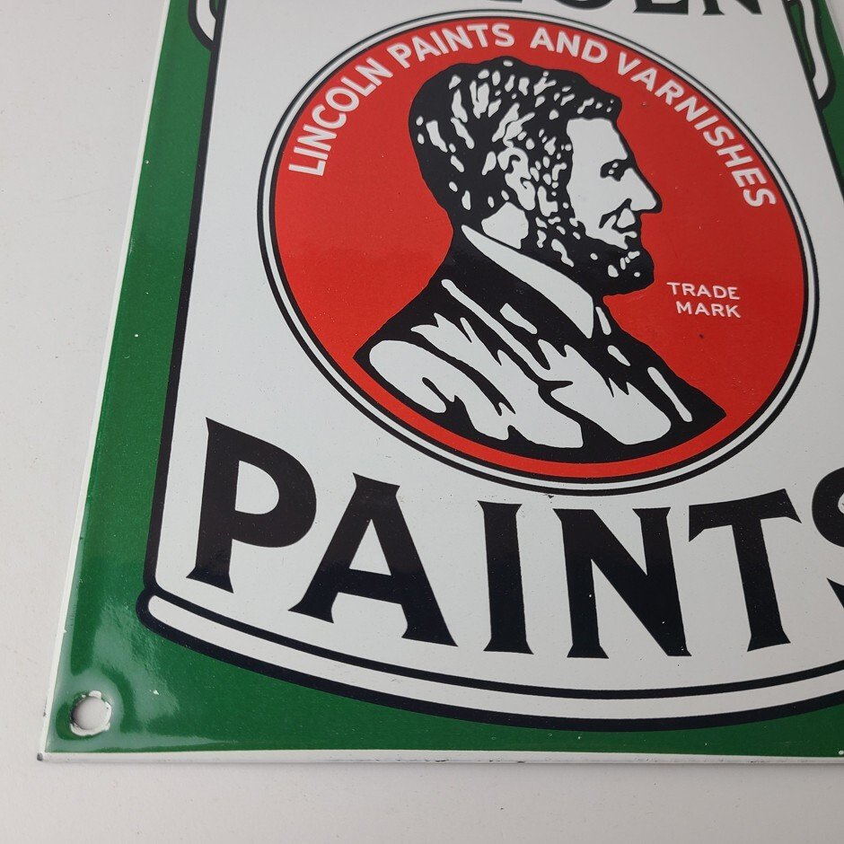 Vintage Lincoln Paints Sign - Varnishes Hardware Store Porcelain Gas Pump Sign - Image 7