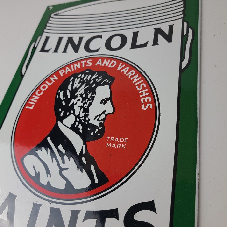 Vintage Lincoln Paints Sign - Varnishes Hardware Store Porcelain Gas Pump Sign - Image 9