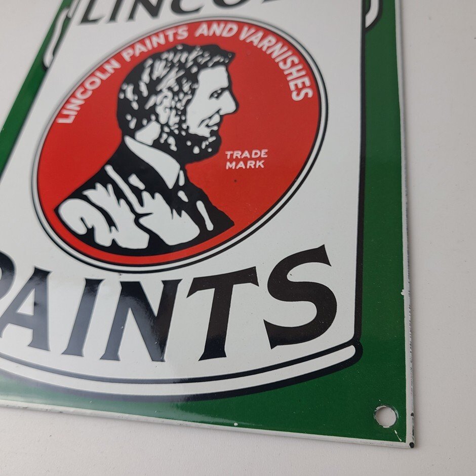 Vintage Lincoln Paints Sign - Varnishes Hardware Store Porcelain Gas Pump Sign - Image 10