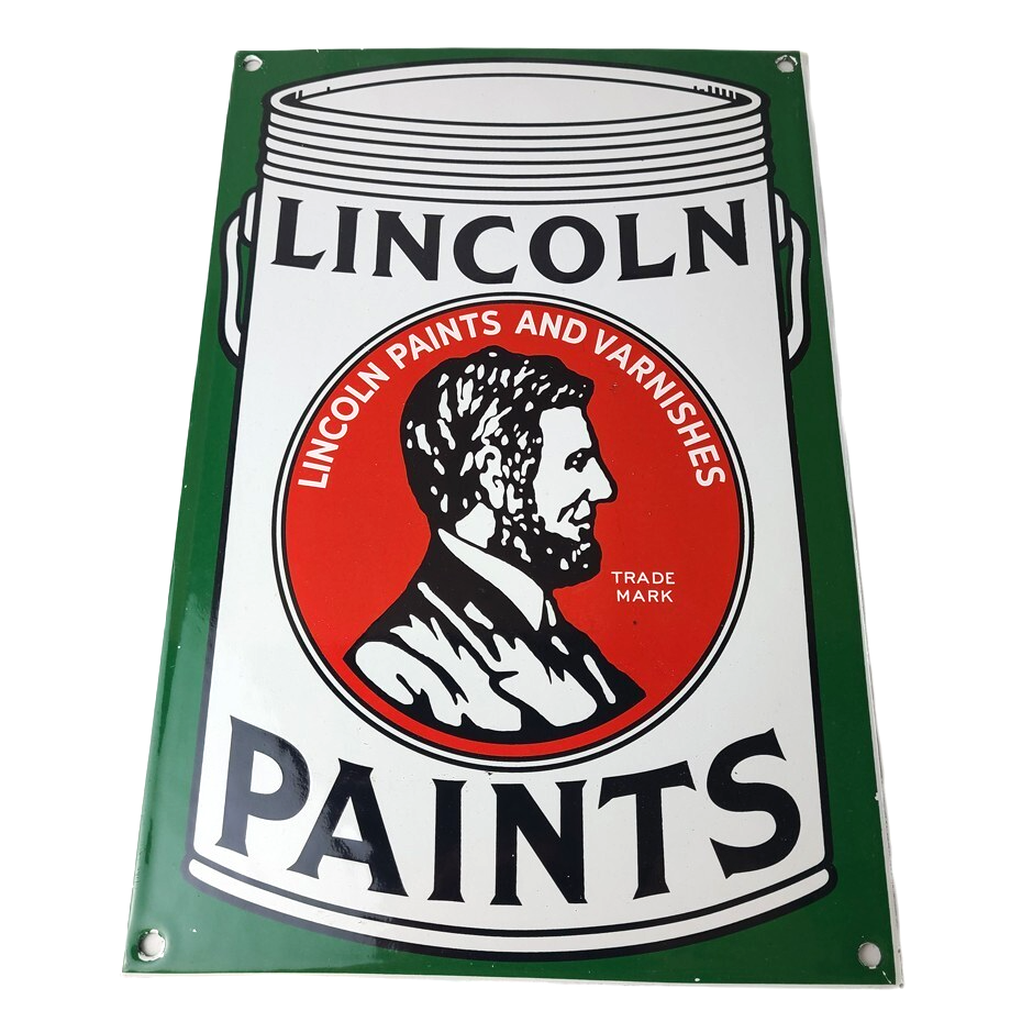 Vintage Lincoln Paints Sign - Varnishes Hardware Store Porcelain Gas Pump Sign