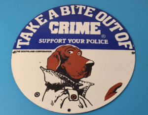 Vintage McGruff Crime Dog Sign Porcelain Support Police Gas Pump Plate Sign 305888466599