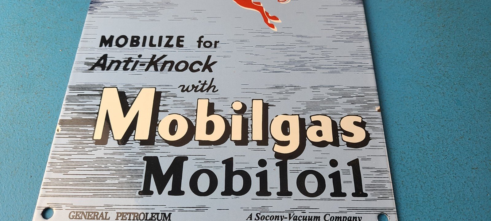 Vintage Mobil Gasoline Sign - Pegasus Porcelain Motor Oil Gas Pump Sign - Image 12