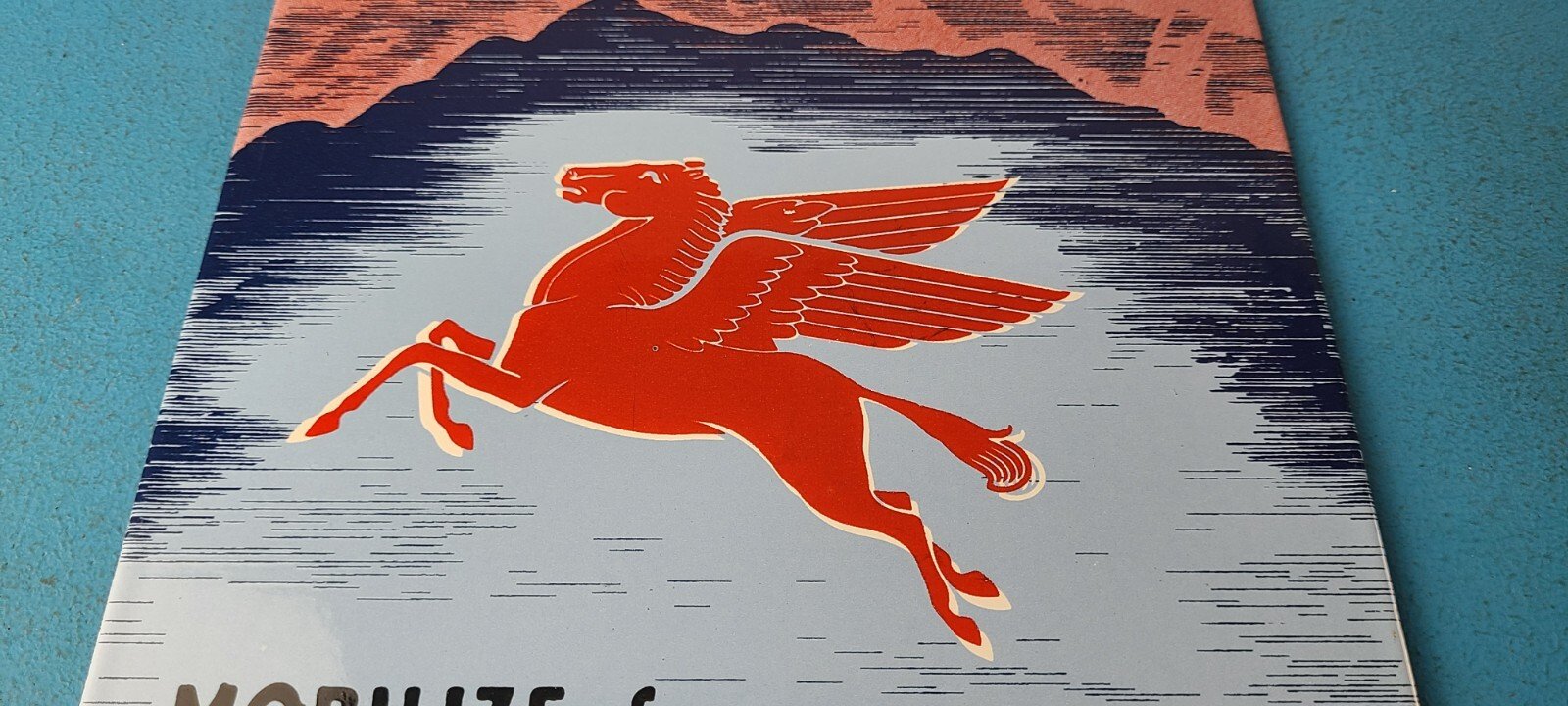 Vintage Mobil Gasoline Sign - Pegasus Porcelain Motor Oil Gas Pump Sign - Image 3