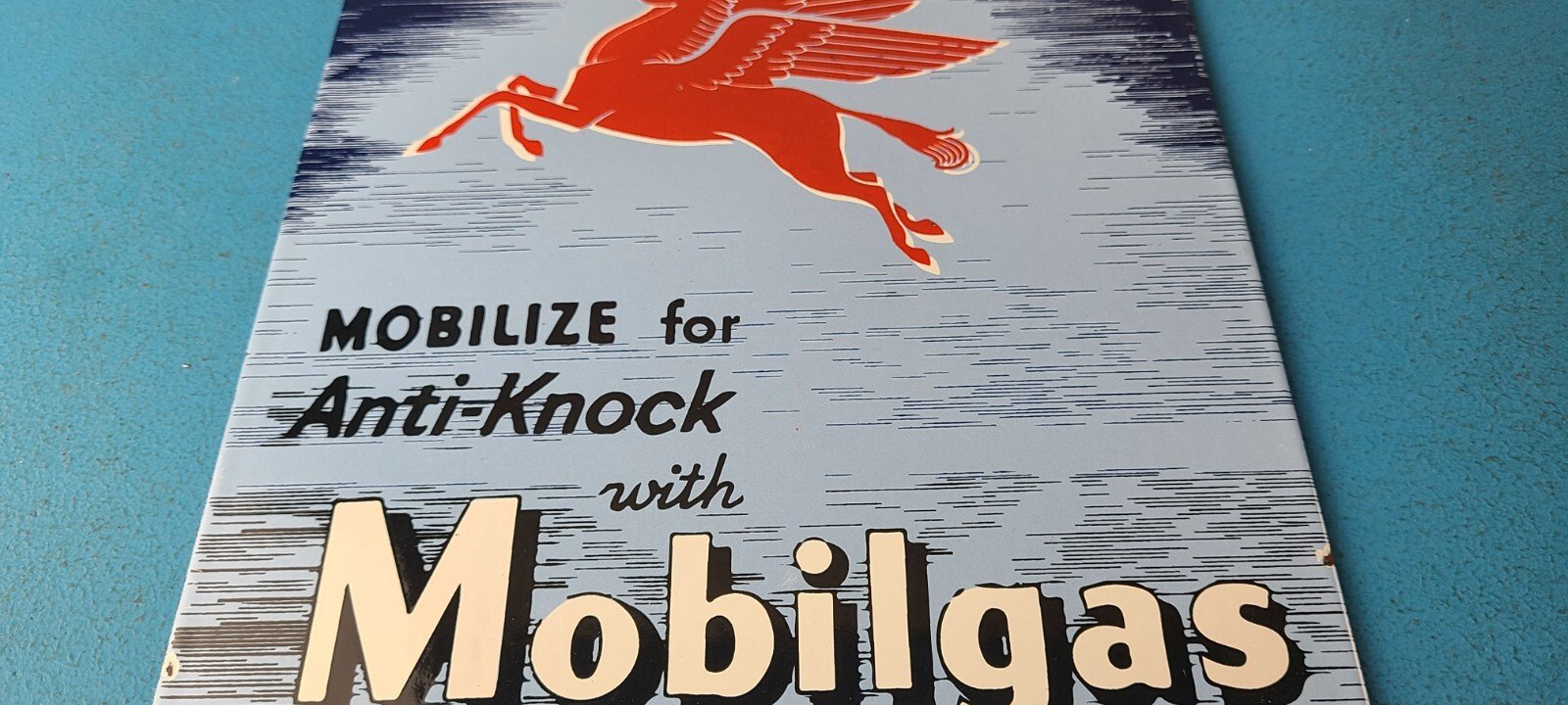Vintage Mobil Gasoline Sign - Pegasus Porcelain Motor Oil Gas Pump Sign - Image 4
