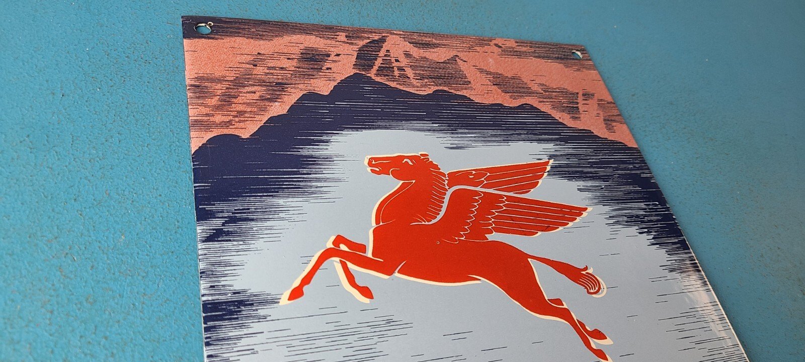 Vintage Mobil Gasoline Sign - Pegasus Porcelain Motor Oil Gas Pump Sign - Image 5