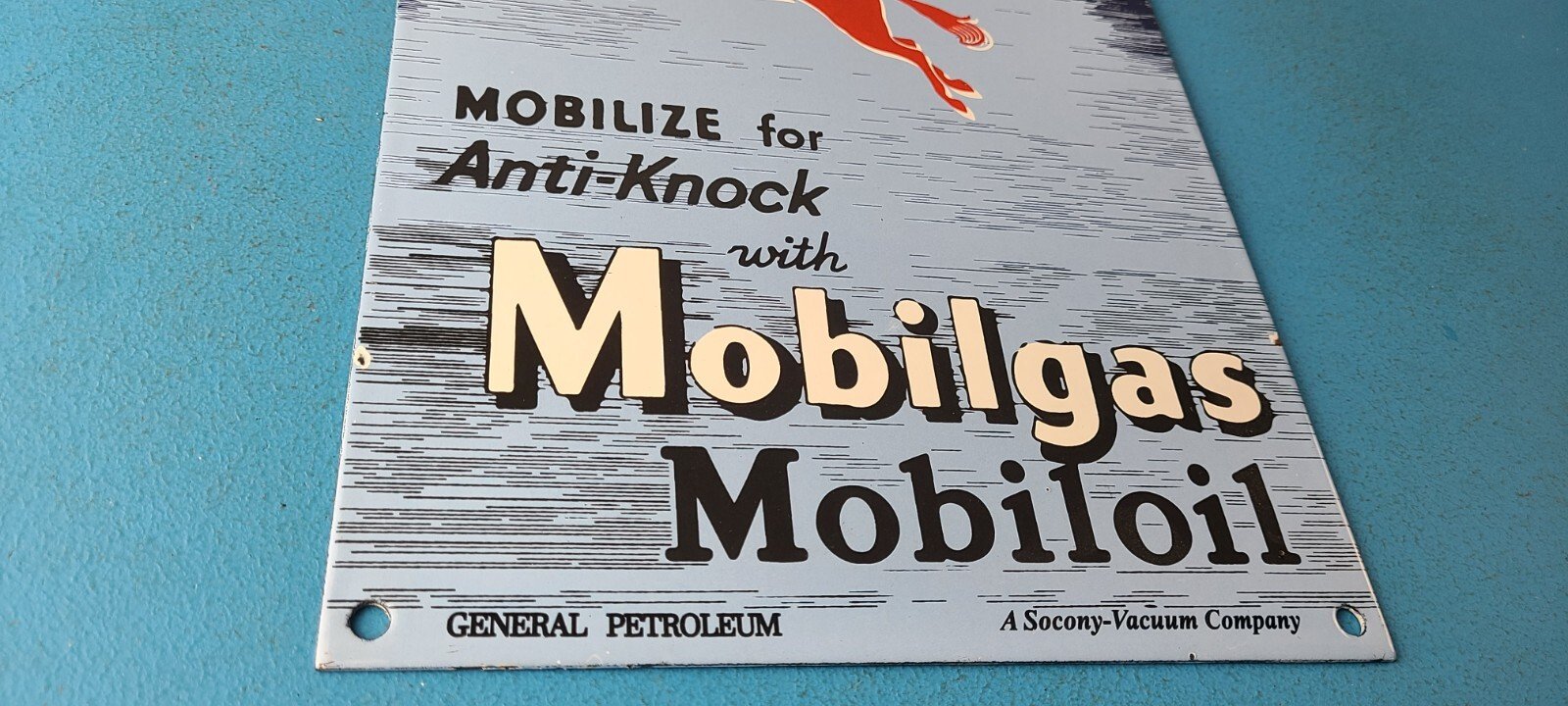 Vintage Mobil Gasoline Sign - Pegasus Porcelain Motor Oil Gas Pump Sign - Image 7