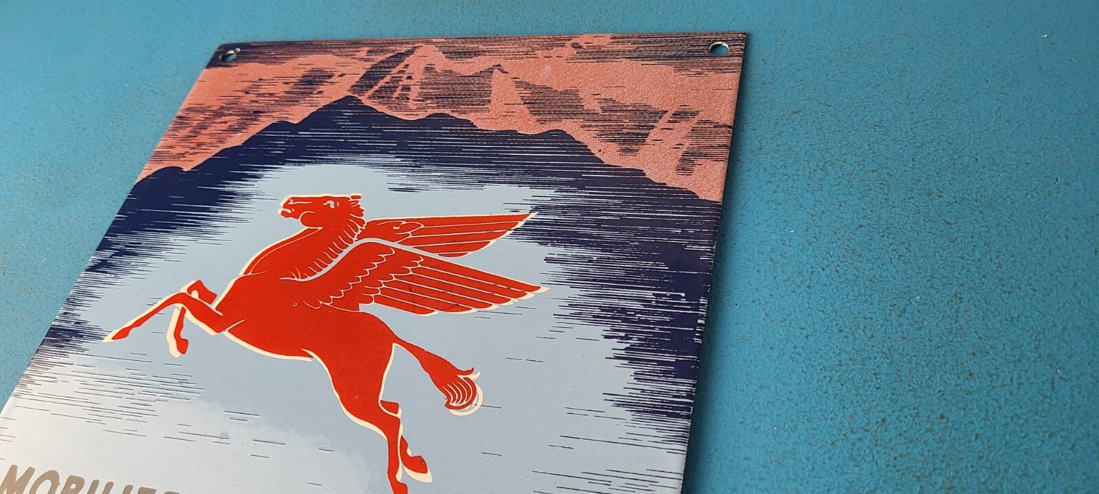 Vintage Mobil Gasoline Sign - Pegasus Porcelain Motor Oil Gas Pump Sign - Image 8