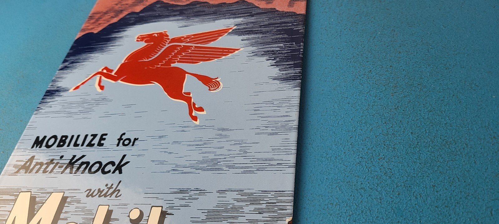 Vintage Mobil Gasoline Sign - Pegasus Porcelain Motor Oil Gas Pump Sign - Image 9