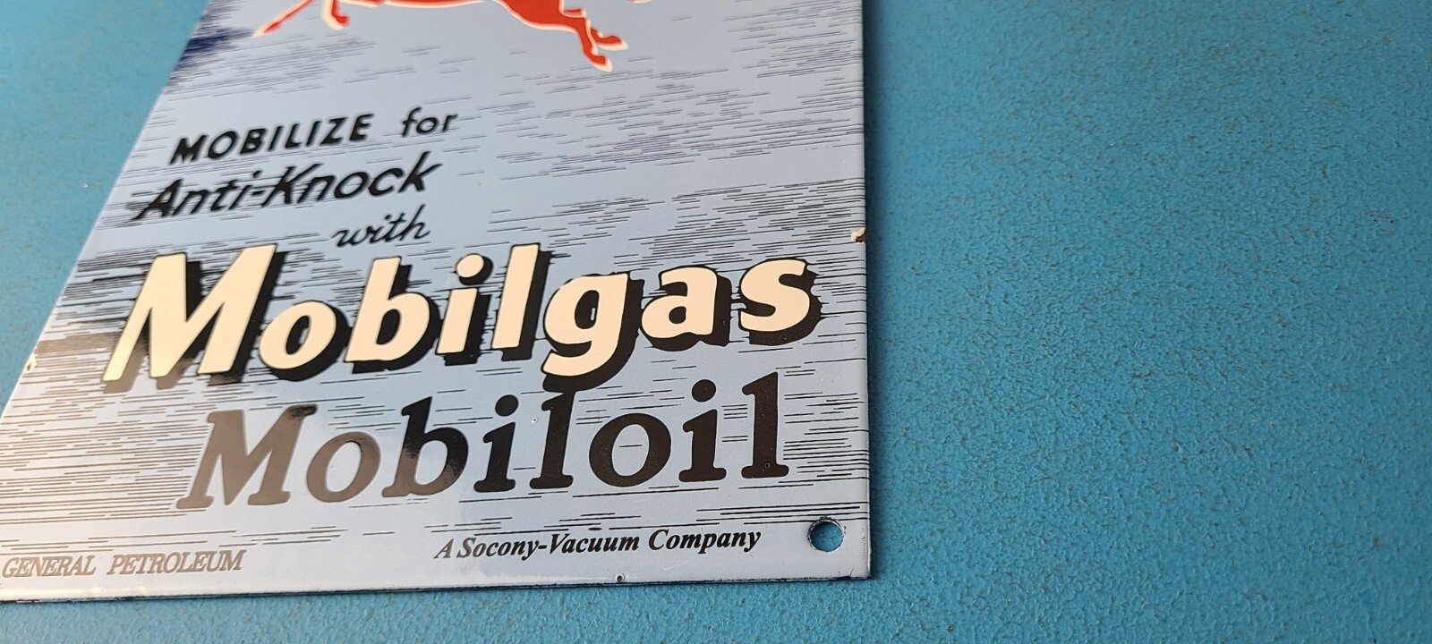 Vintage Mobil Gasoline Sign - Pegasus Porcelain Motor Oil Gas Pump Sign - Image 10