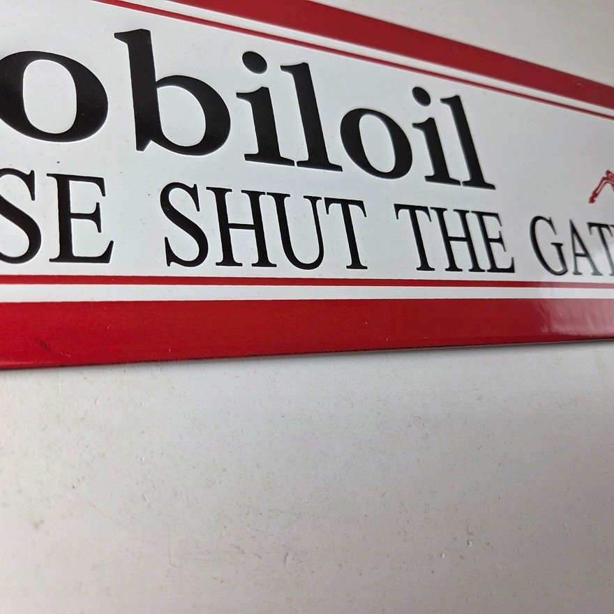 Vintage Mobil Sign - Please Shut Gate Gasoline Pump Shop Porcelain Sign - Image 11