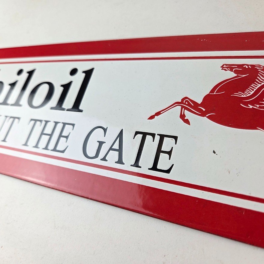 Vintage Mobil Sign - Please Shut Gate Gasoline Pump Shop Porcelain Sign - Image 12