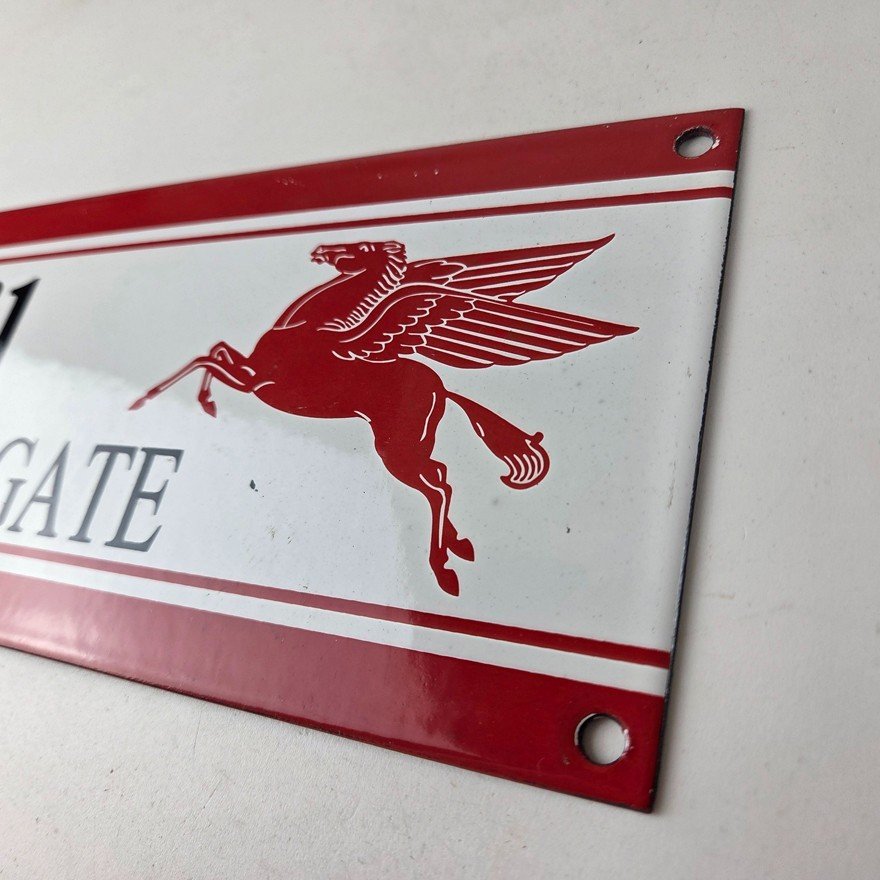 Vintage Mobil Sign - Please Shut Gate Gasoline Pump Shop Porcelain Sign - Image 13