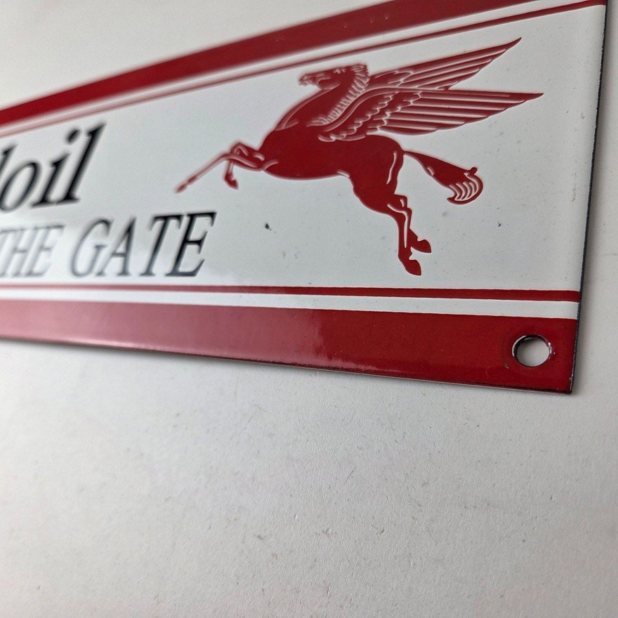 Vintage Mobil Sign - Please Shut Gate Gasoline Pump Shop Porcelain Sign - Image 14