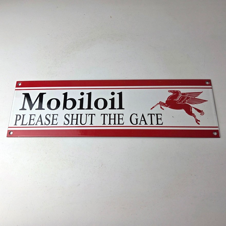 Vintage Mobil Sign - Please Shut Gate Gasoline Pump Shop Porcelain Sign - Image 16