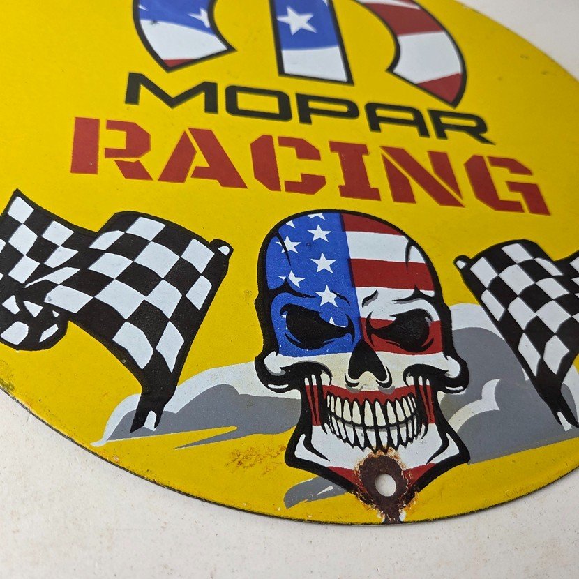 Vintage Mopar Racing Sign - Auto Flags Skull Auto Gas Porcelain Advertising Sign - Image 11