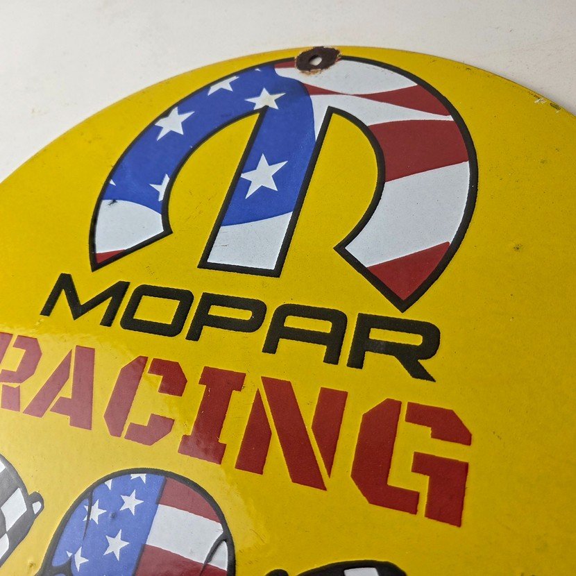 Vintage Mopar Racing Sign - Auto Flags Skull Auto Gas Porcelain Advertising Sign - Image 12