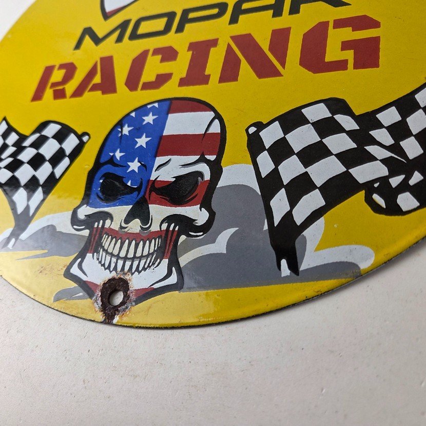 Vintage Mopar Racing Sign - Auto Flags Skull Auto Gas Porcelain Advertising Sign - Image 14