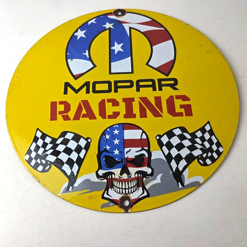 Vintage Mopar Racing Sign - Auto Flags Skull Auto Gas Porcelain Advertising Sign - Image 15