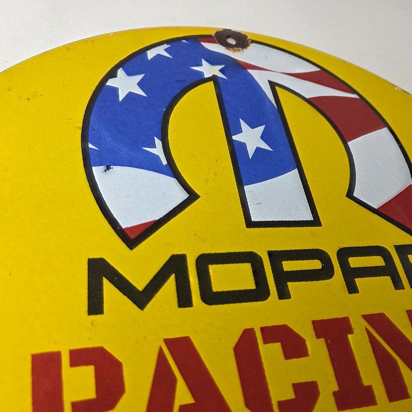 Vintage Mopar Racing Sign - Auto Flags Skull Auto Gas Porcelain Advertising Sign - Image 5