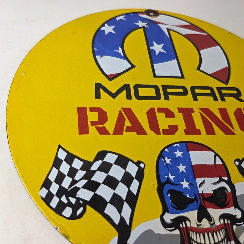 Vintage Mopar Racing Sign - Auto Flags Skull Auto Gas Porcelain Advertising Sign - Image 6