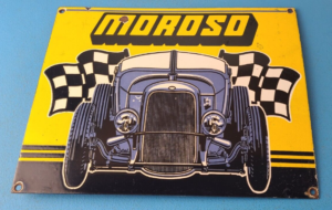 Vintage Moroso Sign Automobile Hot Rod Gasoline Service Pump Porcelain Sign 305872751549