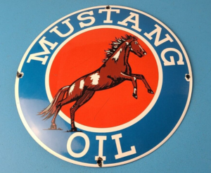 Vintage Mustang Oil Porcelain Sign Gasoline Pump Advertising Convex Sign 305852913399