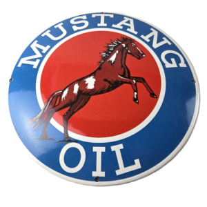 Vintage Mustang Oil Porcelain Sign - Gasoline Pump Advertising Convex Sign