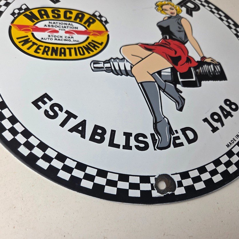 Vintage Nascar Sign - Spark Plug Pin Gas Pump Porcelain Sign - Image 11