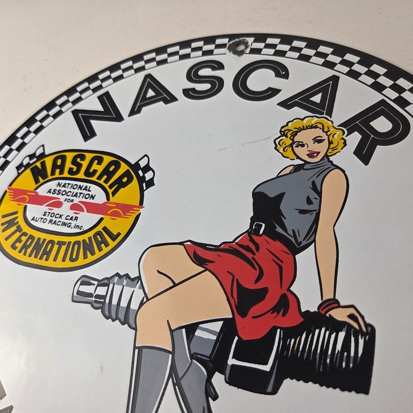 Vintage Nascar Sign - Spark Plug Pin Gas Pump Porcelain Sign - Image 12