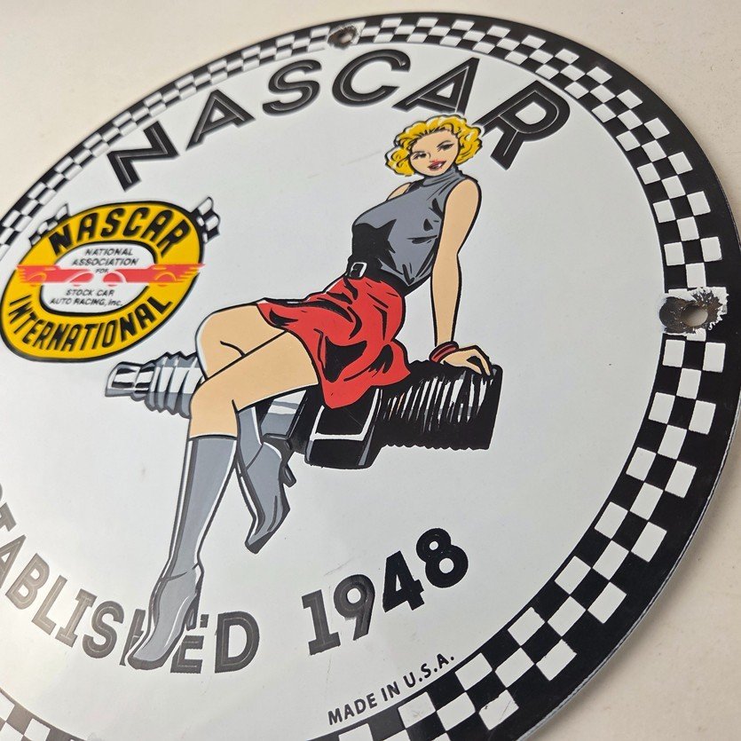 Vintage Nascar Sign - Spark Plug Pin Gas Pump Porcelain Sign - Image 13