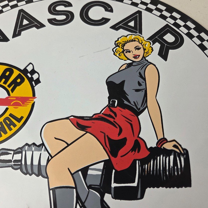 Vintage Nascar Sign - Spark Plug Pin Gas Pump Porcelain Sign - Image 3