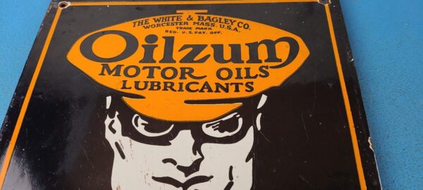 Vintage Oilzum Gasoline Sign Americans Finest Oil Porcelain Gas Pump Sign