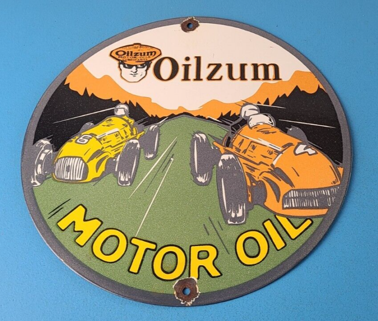 Vintage Oilzum Motor Oil Sign Porcelain Gasoline Pump Racing Sign 306079959989