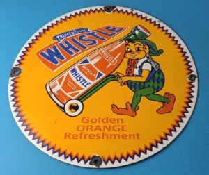 Vintage Orange Soda Sign Thirsty Whistle Beverage Pop Elf Porcelain Gas Sign 305884971829