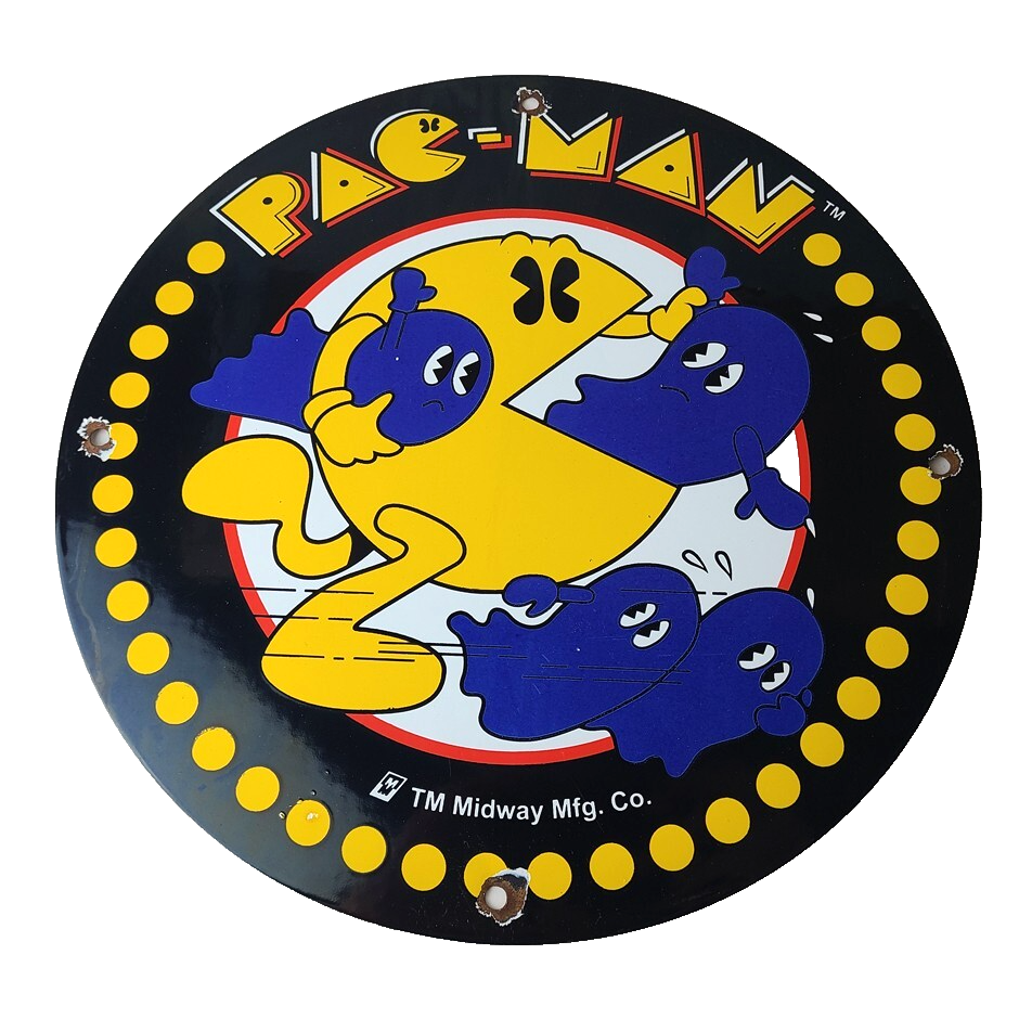 Vintage Pacman Sign - Classic Upright Arcade Game Porcelain Gas Service Sign