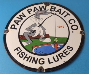 Vintage Paw Paw Bait Sign Fishing Lures Tackle Gas Service Pump Plate Sign 305869897509