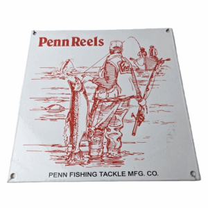 Vintage Penn Reels Sign - Fishing Tackle Salmon Gas Service Pump Porcelain Sign