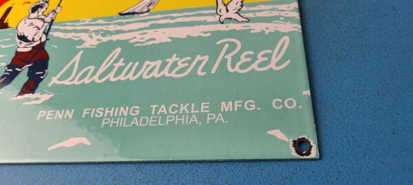 Vintage Penn Saltwater Reels Sign Fishing Gas Service Pump Porcelain Sign 305792739439 9