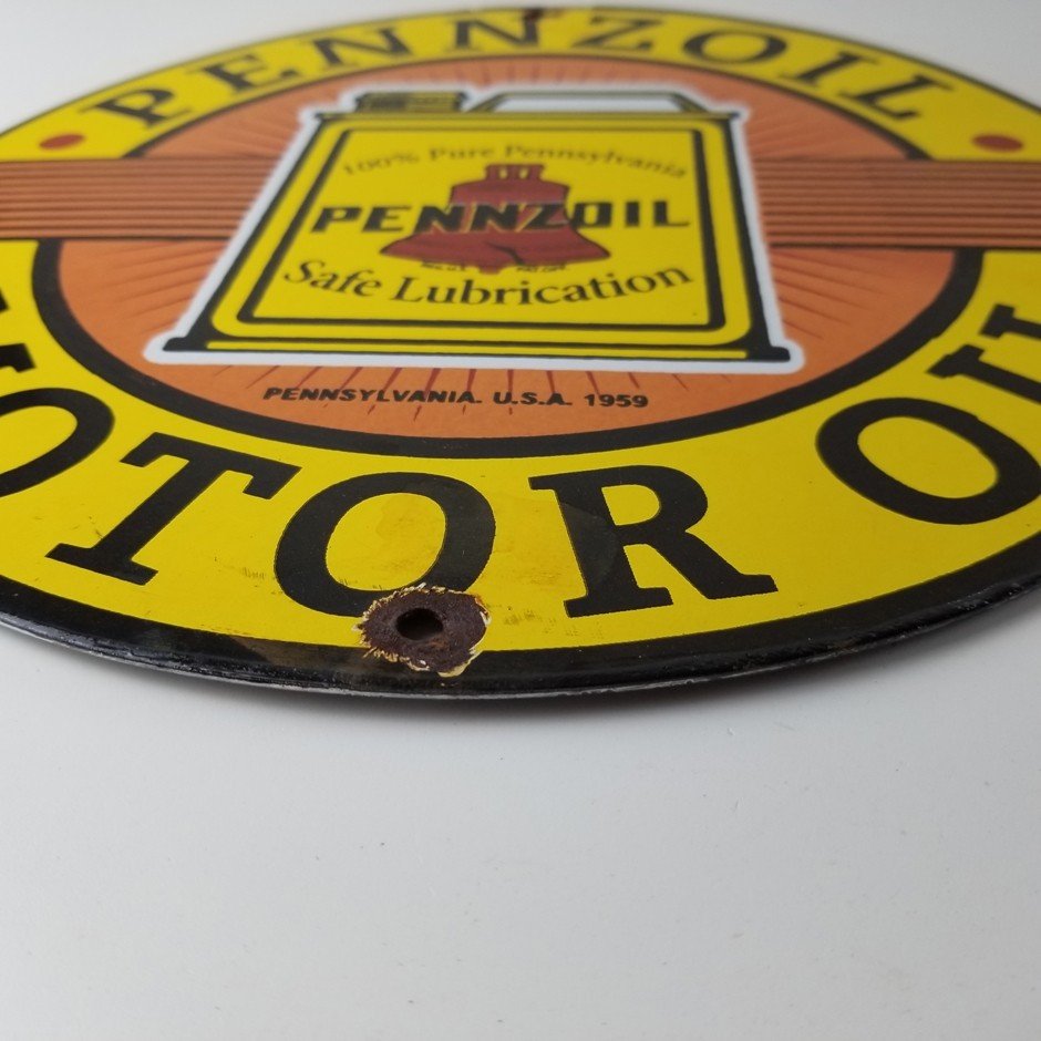 Vintage Pennzoil Porcelain Sign - Motor Oil Can Pennsylvania Porcelain Sign - Image 11