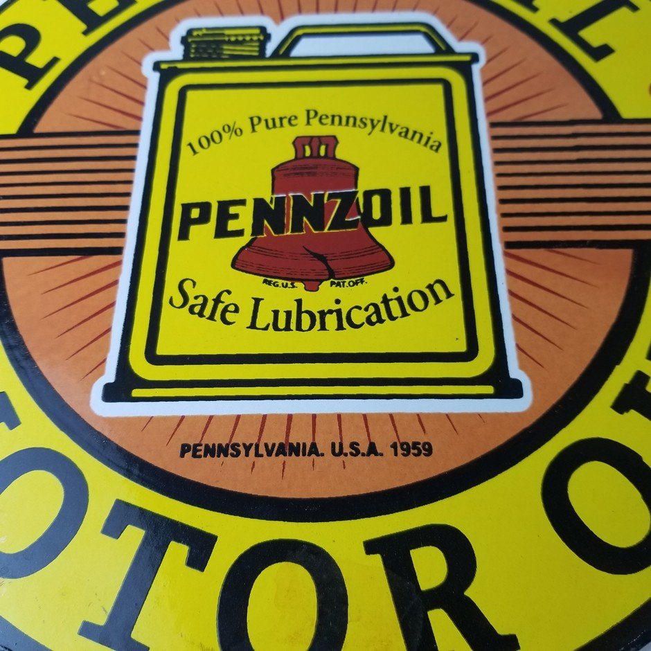 Vintage Pennzoil Porcelain Sign - Motor Oil Can Pennsylvania Porcelain Sign - Image 4