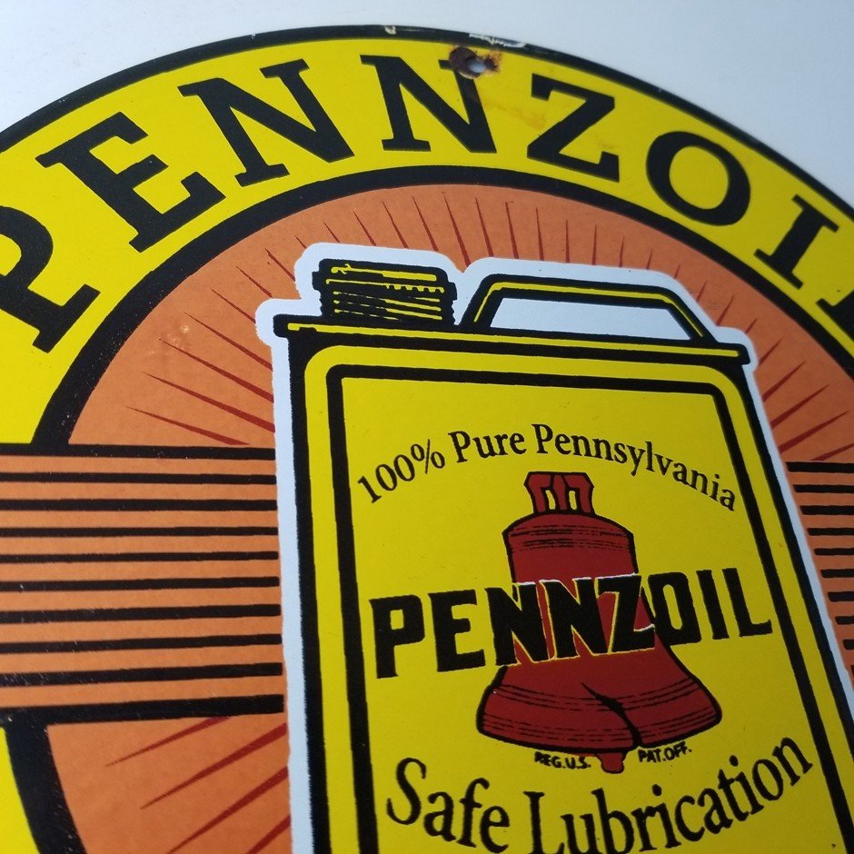 Vintage Pennzoil Porcelain Sign - Motor Oil Can Pennsylvania Porcelain Sign - Image 5