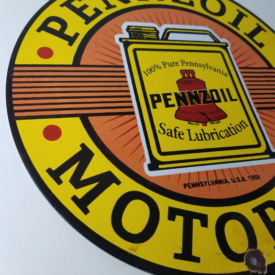 Vintage Pennzoil Porcelain Sign - Motor Oil Can Pennsylvania Porcelain Sign - Image 6