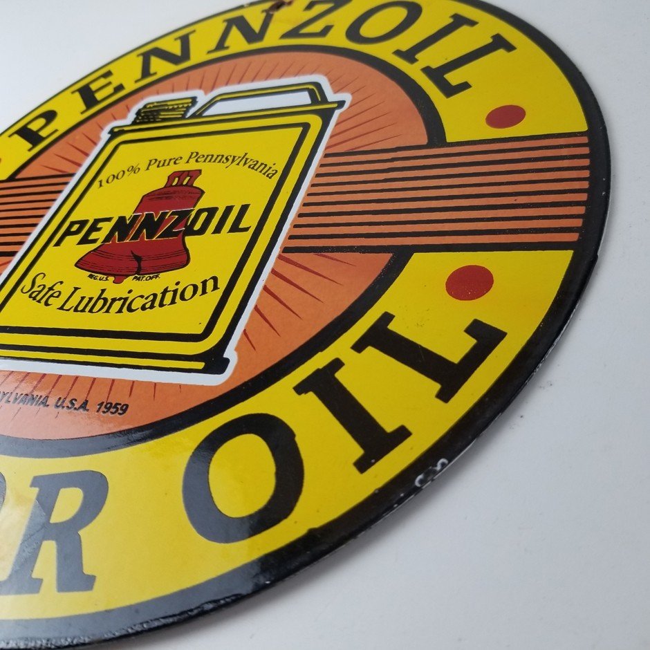Vintage Pennzoil Porcelain Sign - Motor Oil Can Pennsylvania Porcelain Sign - Image 9
