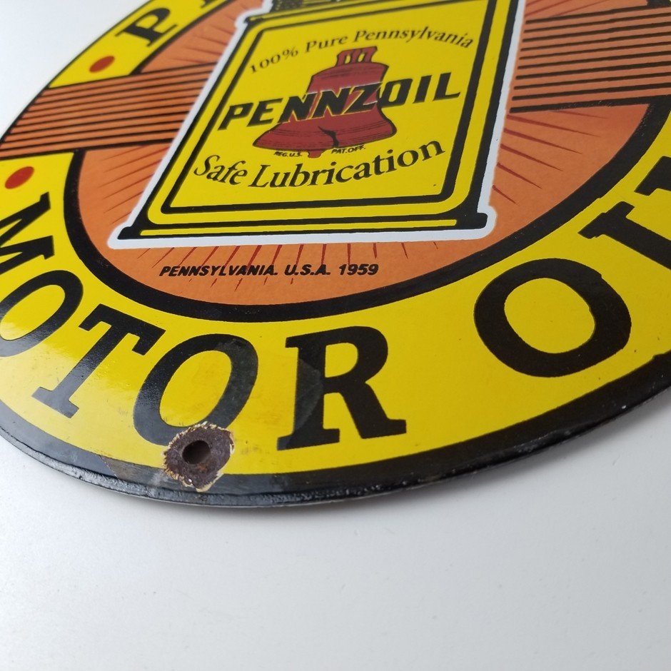 Vintage Pennzoil Porcelain Sign - Motor Oil Can Pennsylvania Porcelain Sign - Image 10